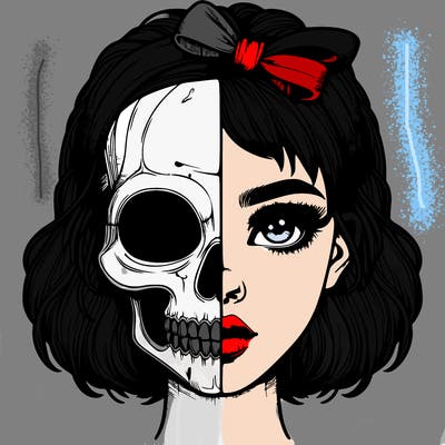 realistic girl with half skull mask
