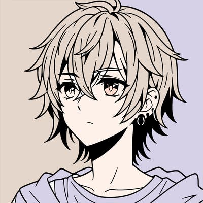 anime boy shoulder length hair and pierced ears