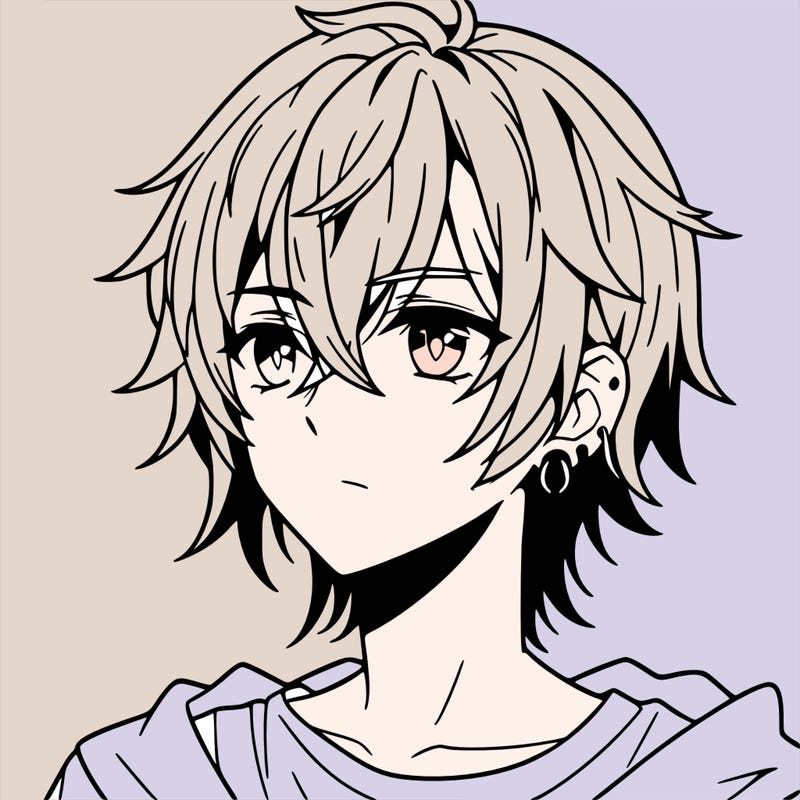anime boy shoulder length hair and pierced ears