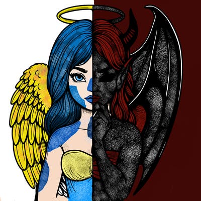 realistic angel half demon