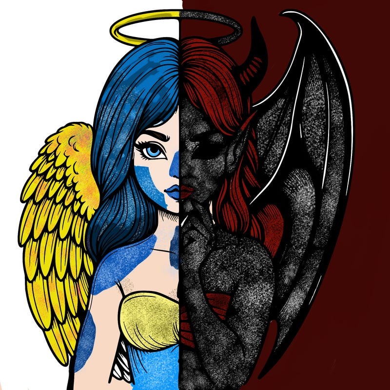 realistic angel half demon