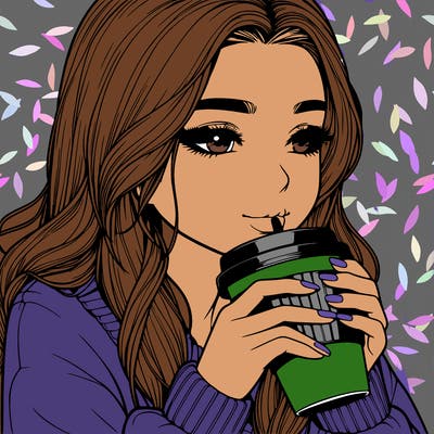 realistic girl drinking coffee