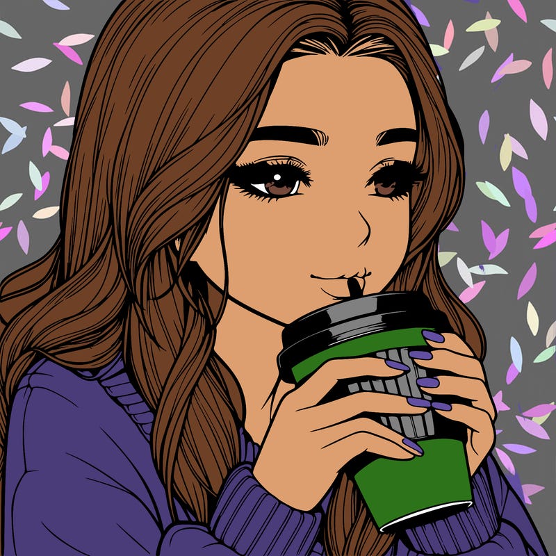 realistic girl drinking coffee