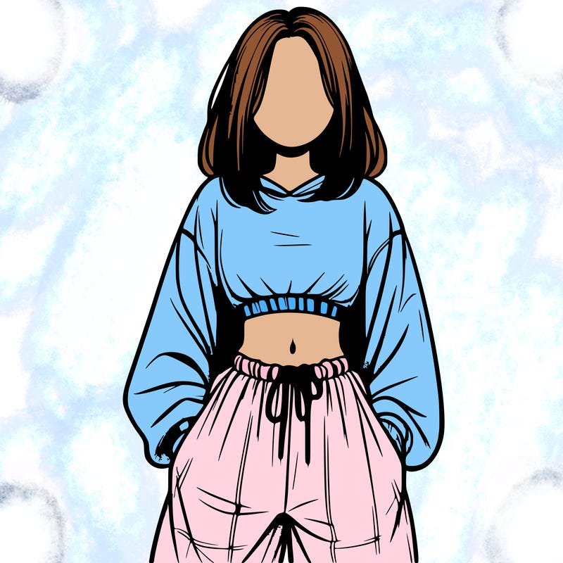realistic girl faceless with baggy pants and a crop top