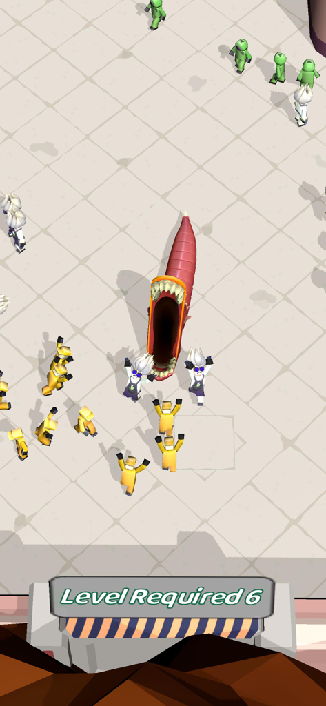 A giant red alien worm devouring human characters in a top-down view of Planet-Eater gameplay.