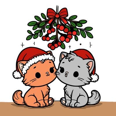 christmas kittens under mistletoe