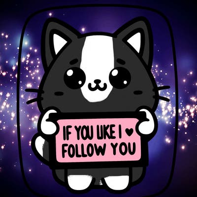 a cute cat holding a sign saying if you like i will follow you