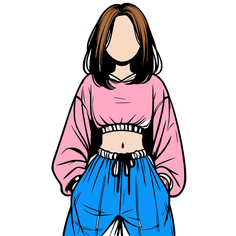 realistic girl faceless with baggy pants and a crop top
