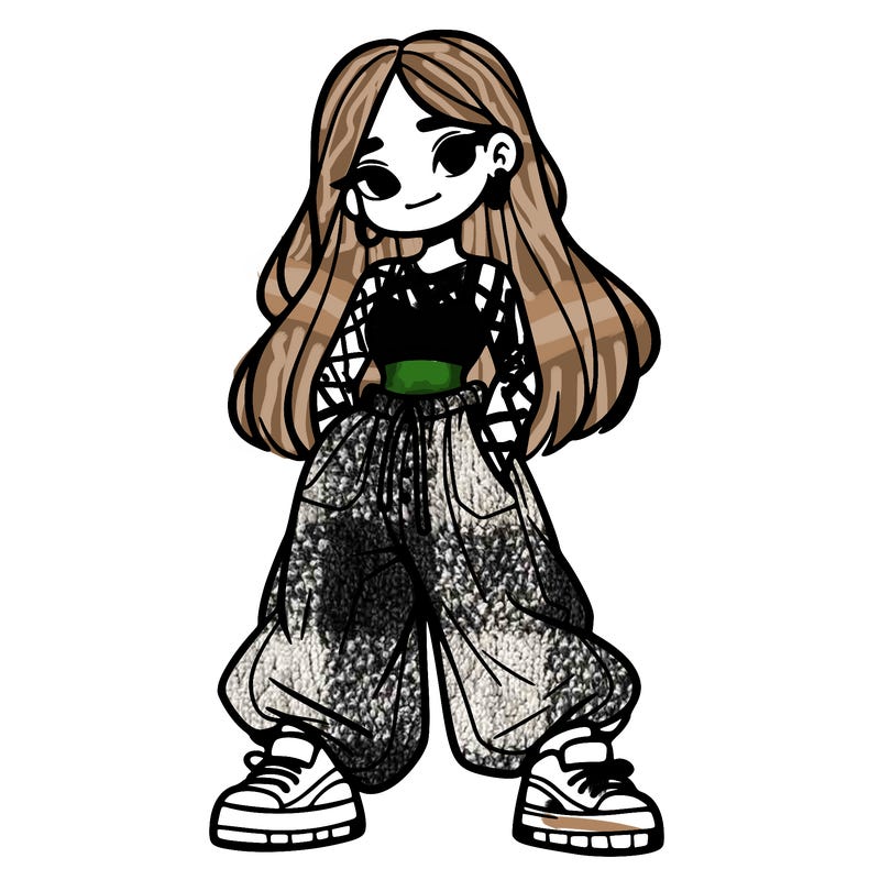 girl in crop top and baggy pants