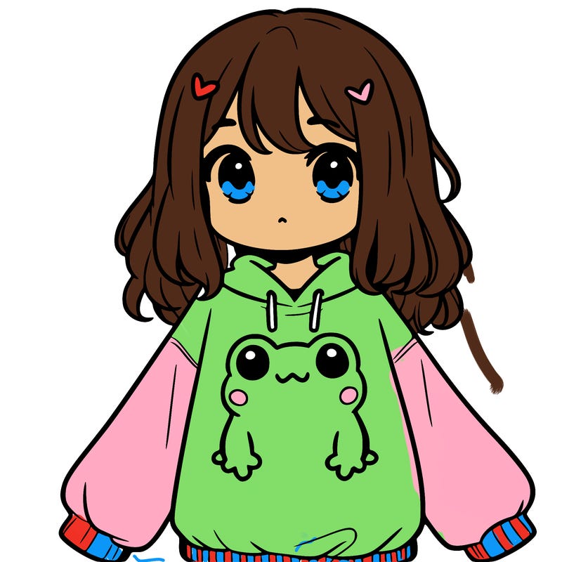 girl wearing frogging sweatshirt