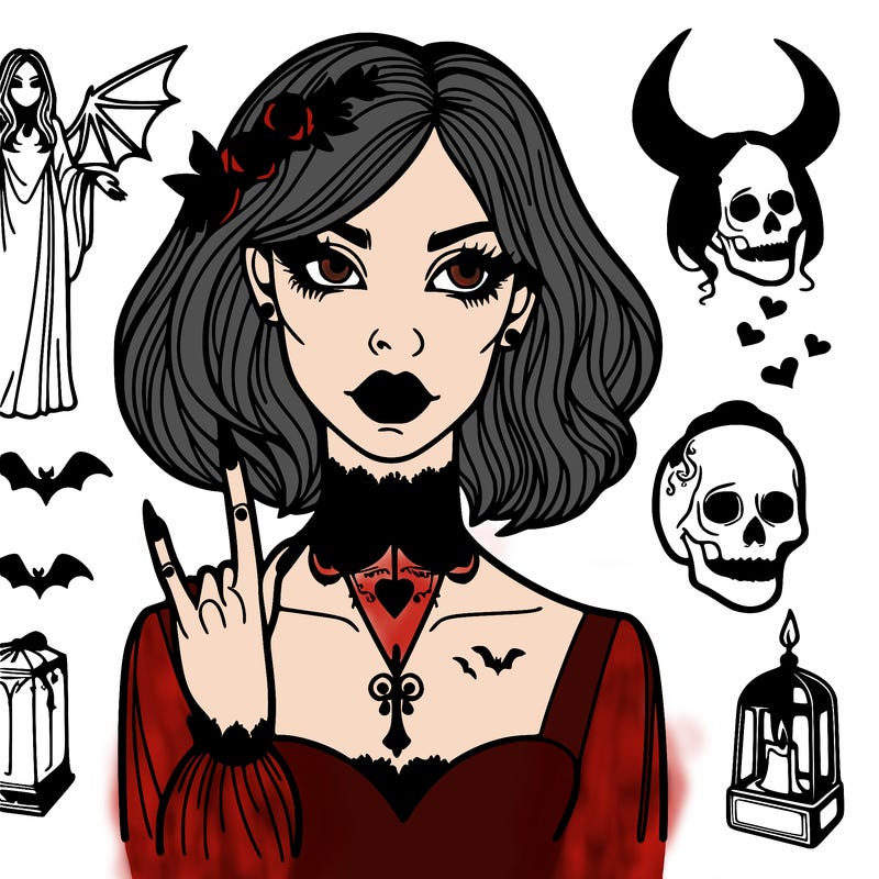 fine line gothic woman drawing