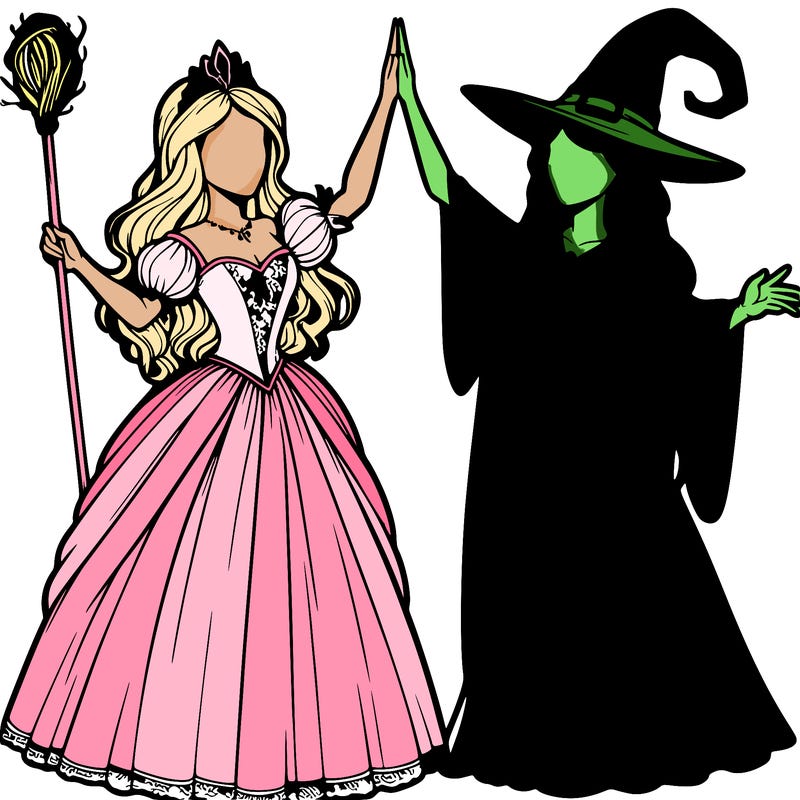 detailed realistic split of a princess and a witch