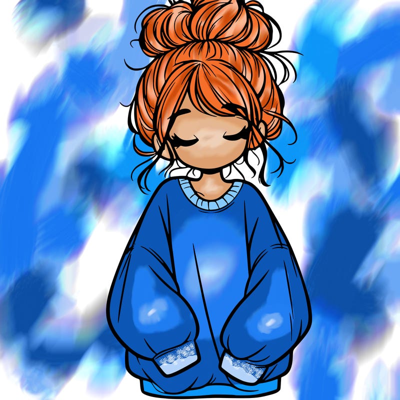 girl with baggy sweatshirt and messy bun