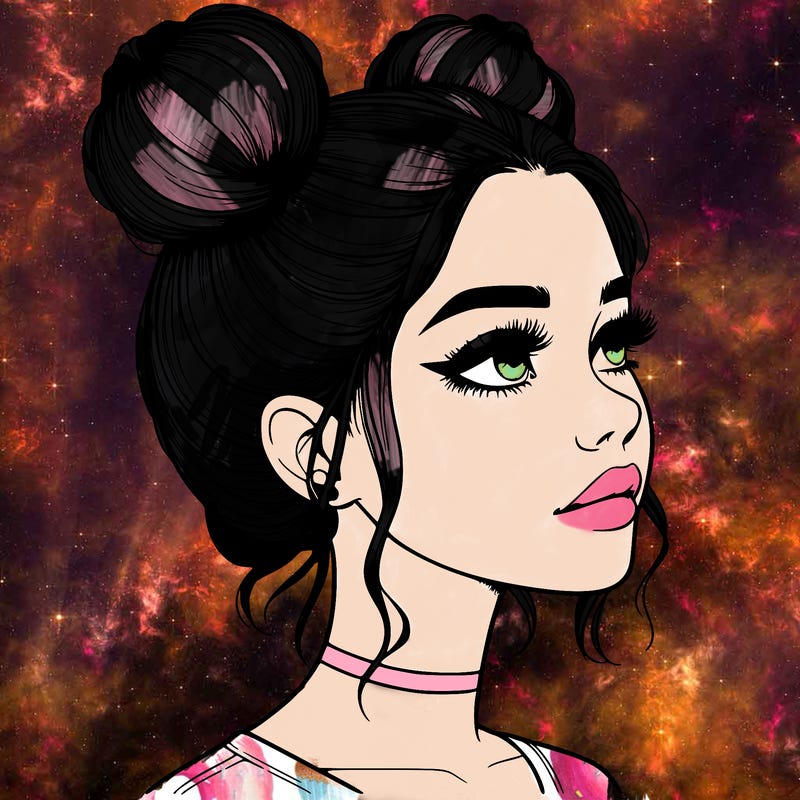 realistic girl with buns on the top of her head