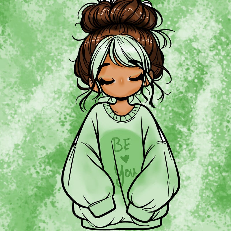 girl with baggy sweatshirt and messy bun