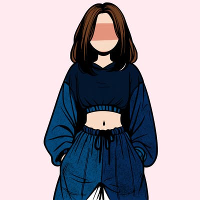 realistic girl faceless with baggy pants and a crop top
