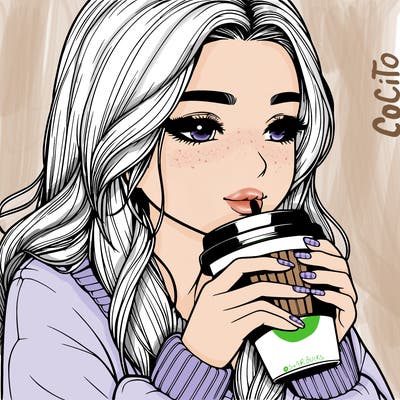 realistic girl drinking coffee