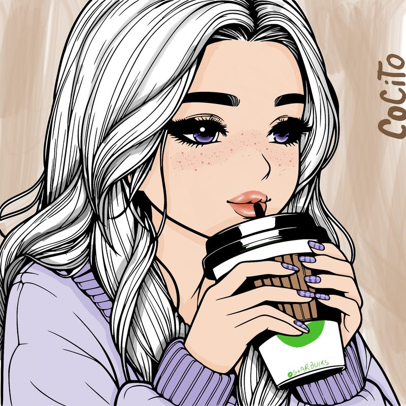 realistic girl drinking coffee