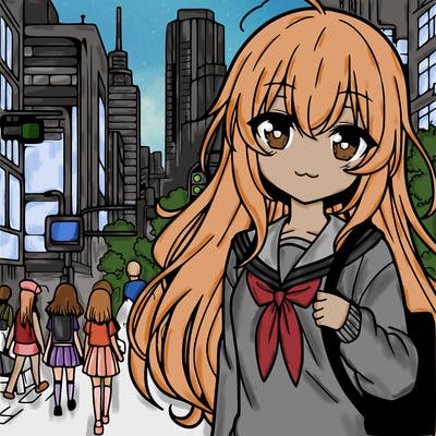 anime girl in big city