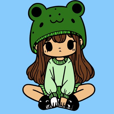 a girl wearing a frog hat and some frog socks