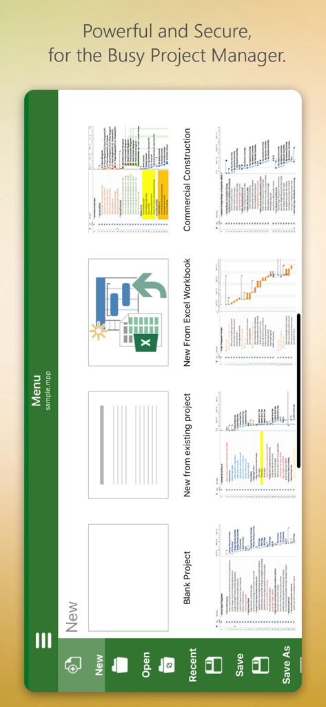 iProject Viewer - iProject Viewer app menu screen with options to create new projects from scratch or templates