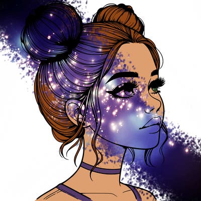 realistic girl with buns on the top of her head