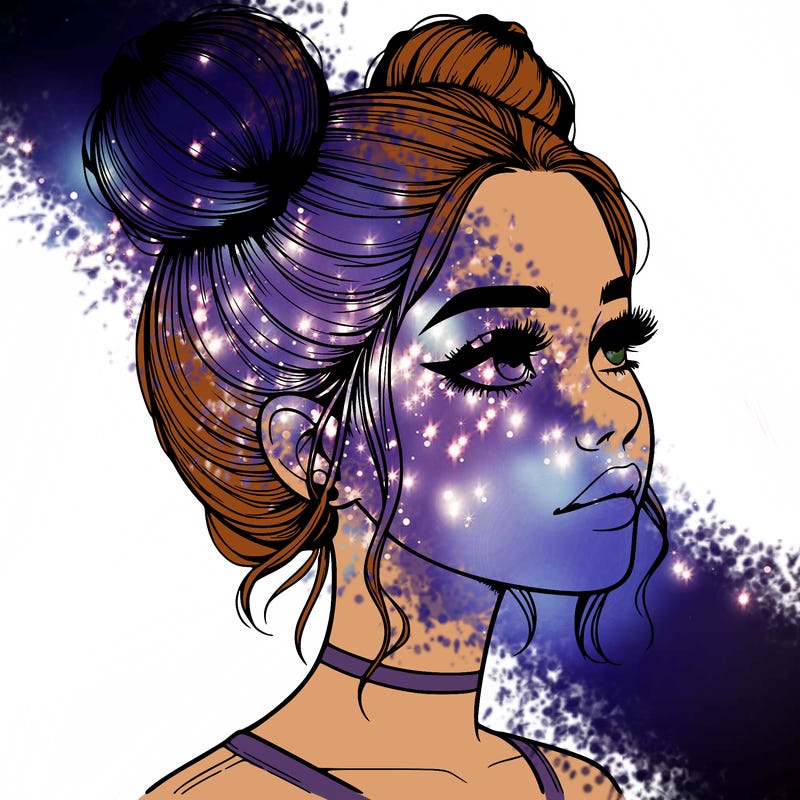 realistic girl with buns on the top of her head