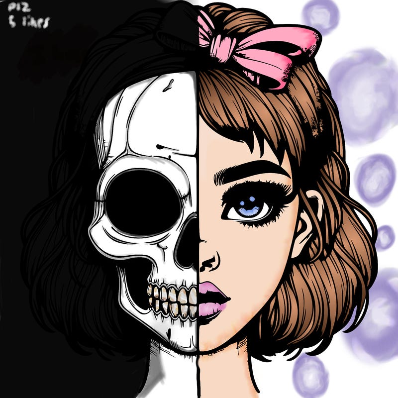 realistic girl with half skull mask