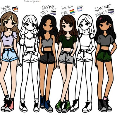 a group of girls wearing crop tops and shorts