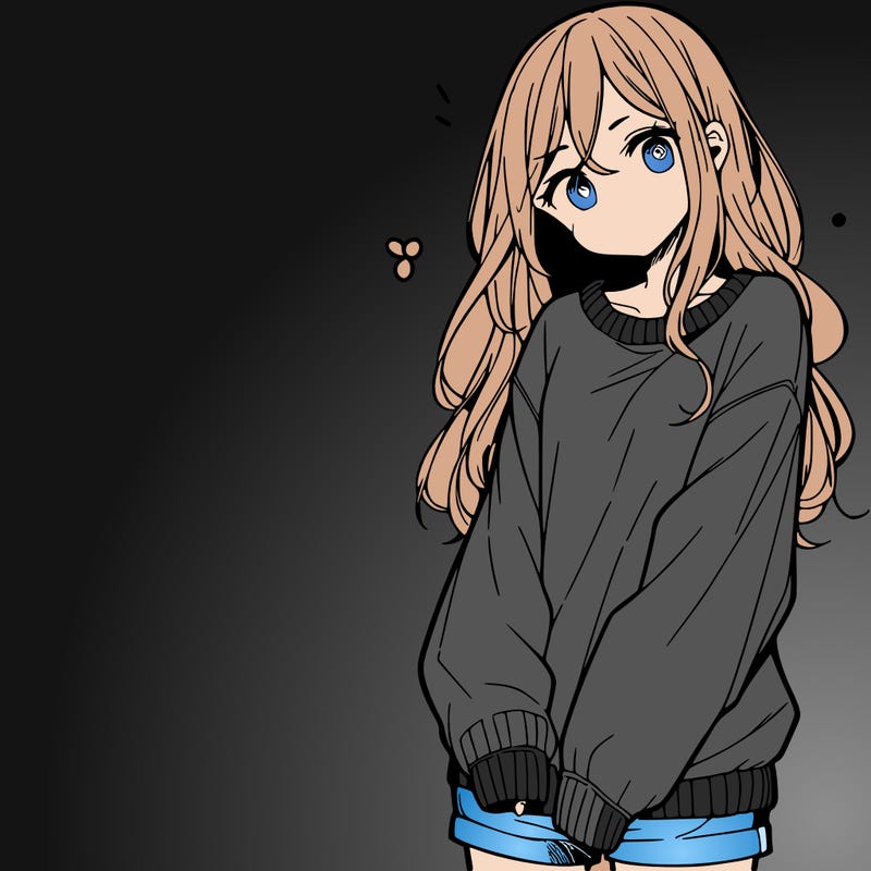 manga teen girl  in a sweater and baggy pants