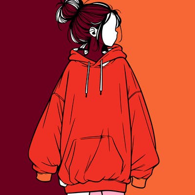 realistic girl with a oversized sweatshirt on and a bun