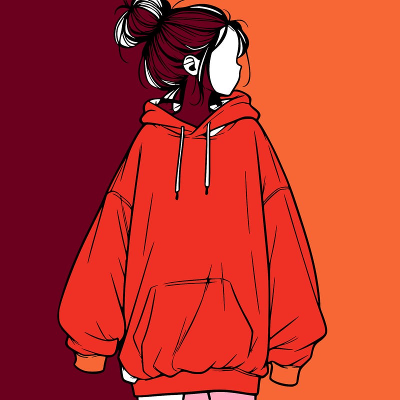 realistic girl with a oversized sweatshirt on and a bun