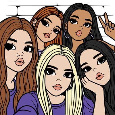 group of teen girls friends y2k up close in a selfie