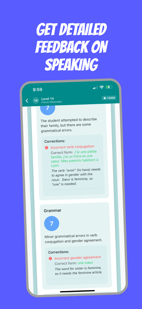 Frenchico - Learn French Fast - AI-powered detailed feedback on French speaking and grammar corrections in Frenchico app