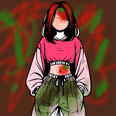 realistic girl faceless with baggy pants and a crop top