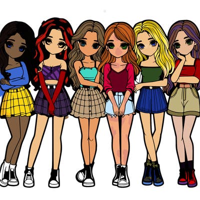 a group of girls realistic