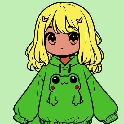girl wearing frogging sweatshirt