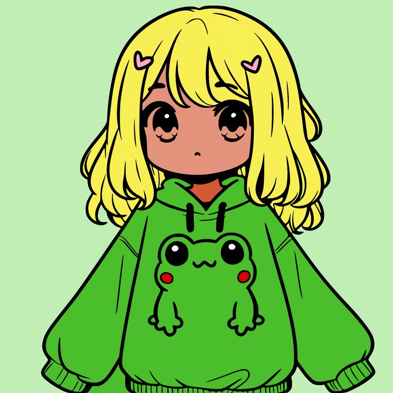 girl wearing frogging sweatshirt