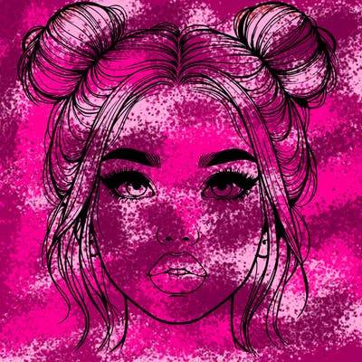 realistic girl with two buns on her hair and lips