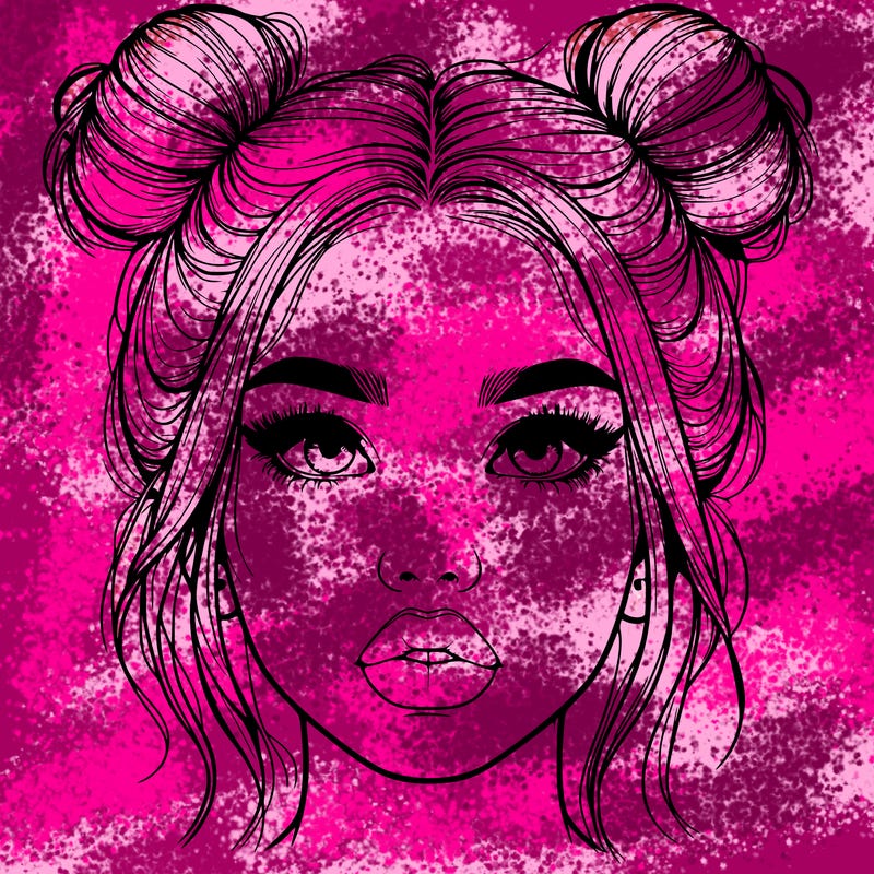 realistic girl with two buns on her hair and lips