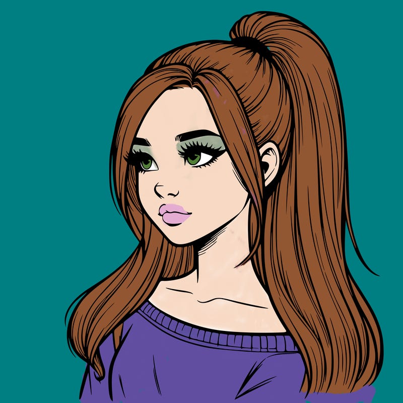 realistic girl with a high ponytail