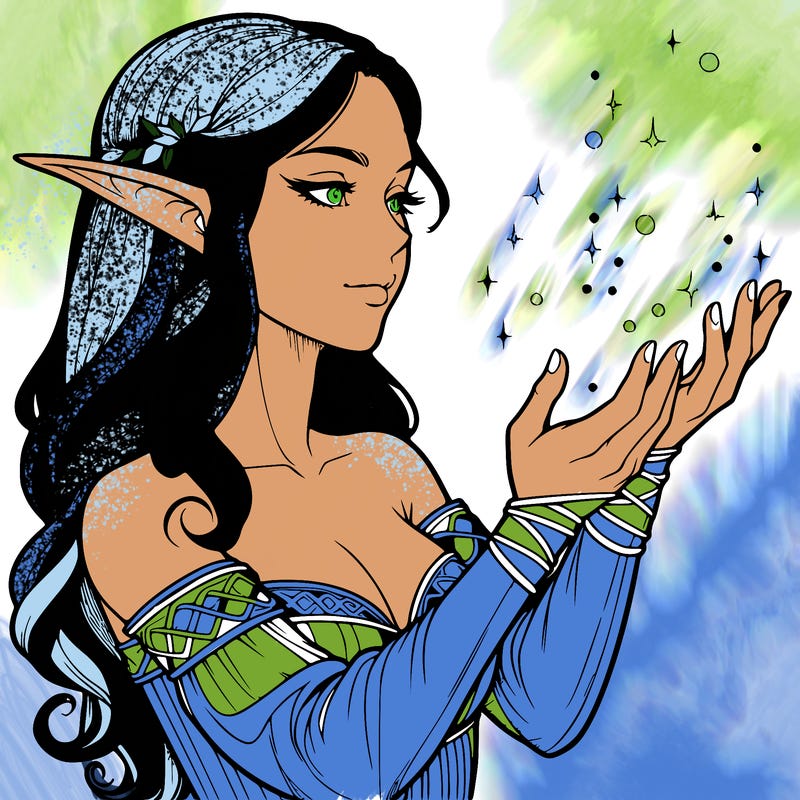 realistic elf girl doing magic