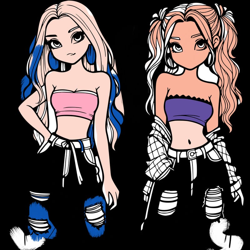 2 girls in crop tops and baggy jeans ripped