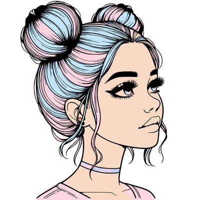 realistic girl with buns on the top of her head