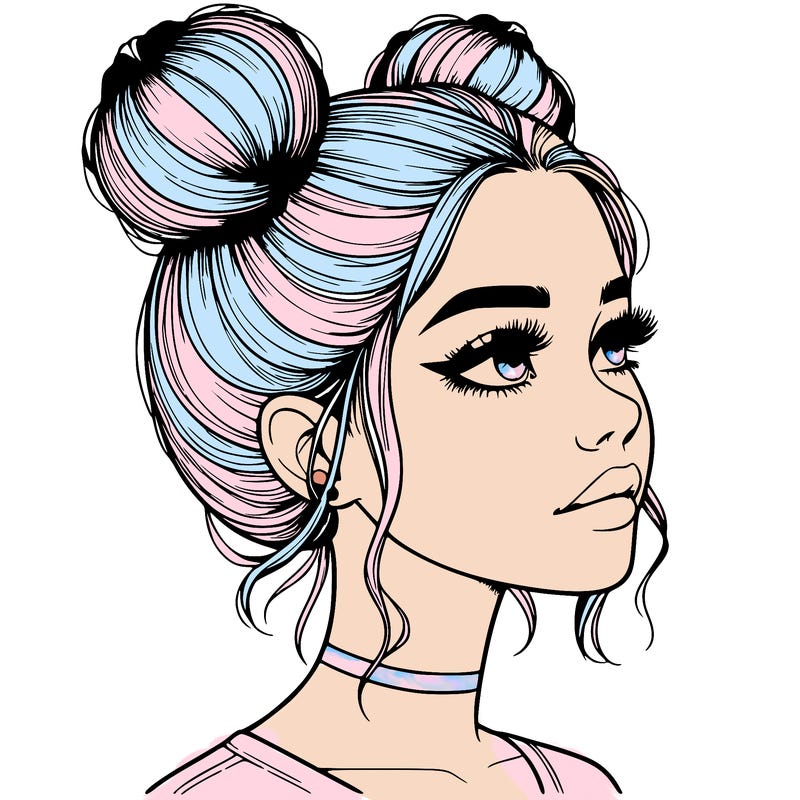 realistic girl with buns on the top of her head