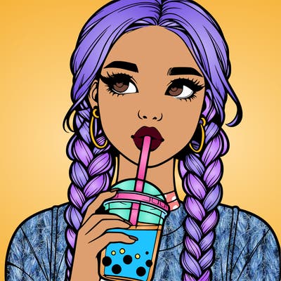 realistic girl with braided hair drinking boba