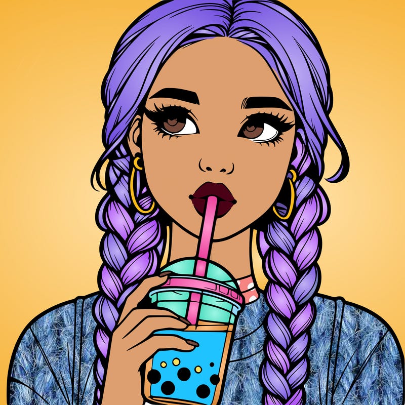 realistic girl with braided hair drinking boba