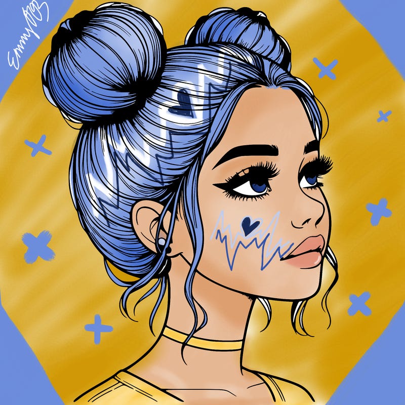 realistic girl with buns on the top of her head