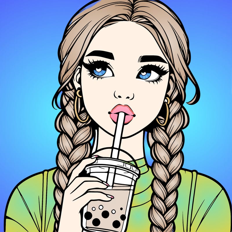 realistic girl with braided hair drinking boba