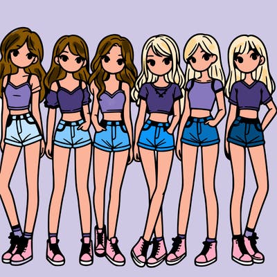 a group of girls wearing crop tops and shorts